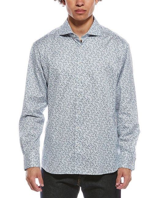 Eterna Blue Printed Twill Shirt for men