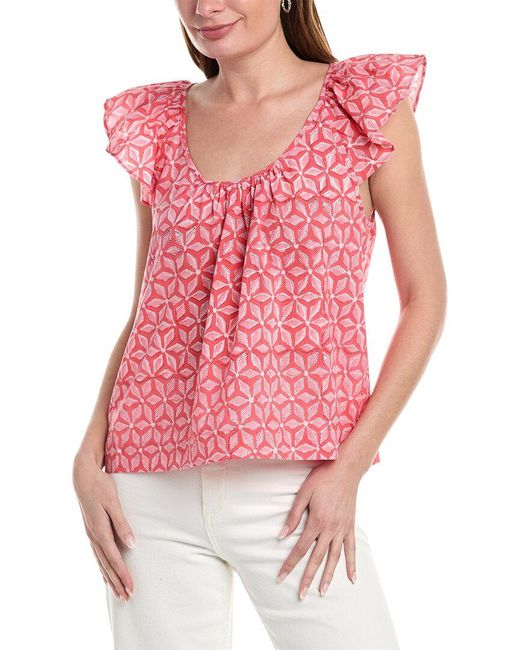 Lilla P Pink Ruffle Sleeve Linen-blend Top