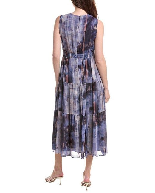 DKNY Blue Pleated Chiffon Dress
