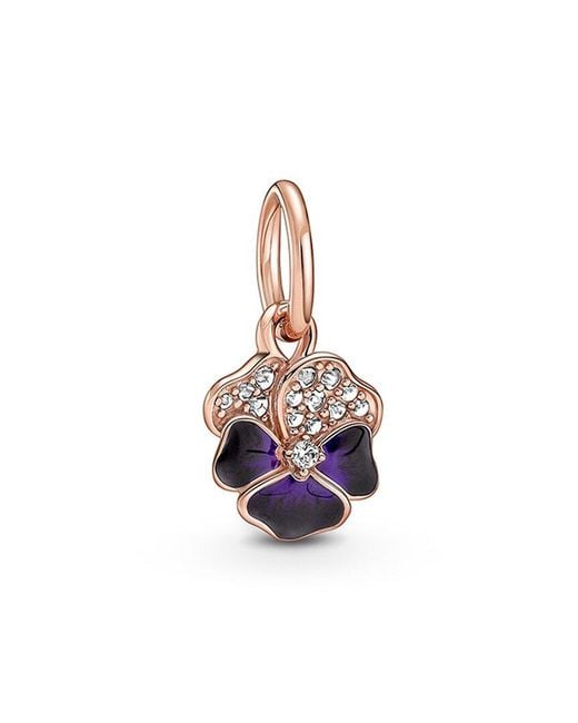 Pandora White Moments 14k Rose Gold Plated Cz Pansy Dangle Charm