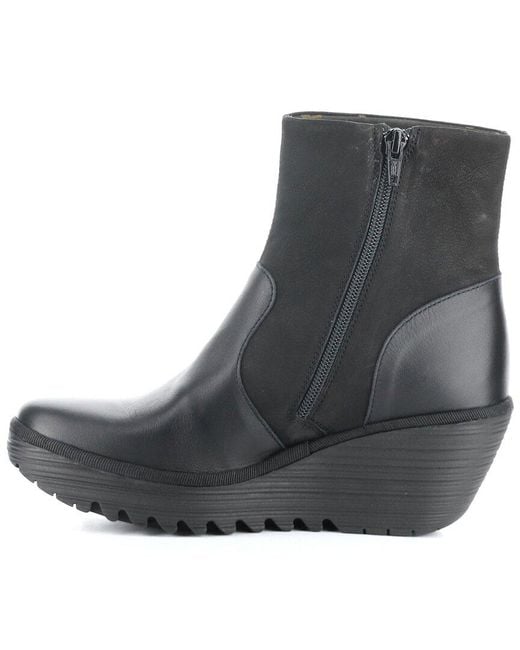 Fly London Black Yuxi Suede & Leather Boot