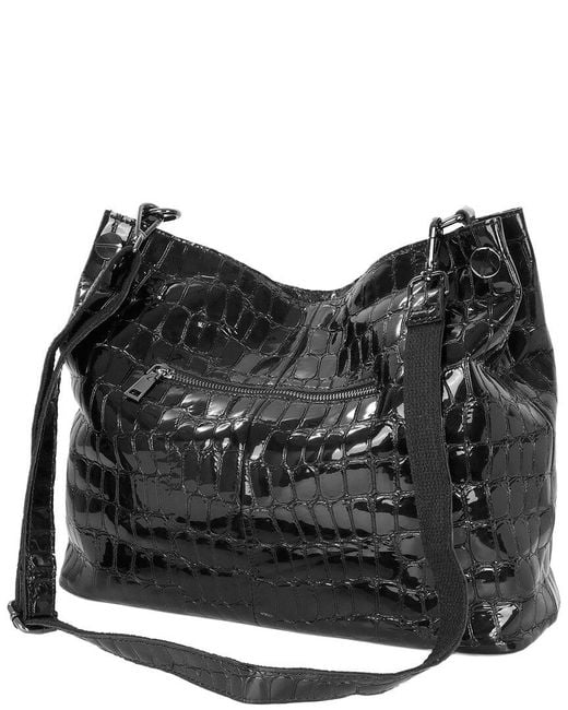 Tiffany & Fred Paris Black Embossed Leather Hobo Bag