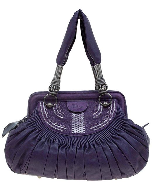 Dior Purple Pleated Leather Plisse Satchel (Authentic Pre-Owned)
