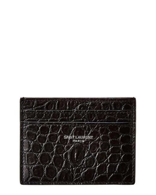 Saint Laurent Black Croc-embossed Leather Card Case