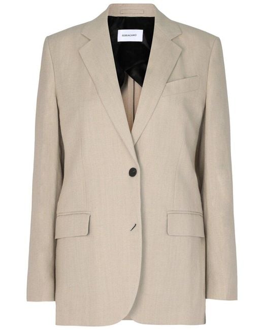 Ferragamo Natural Single Breasted Linen-Blend Blazer