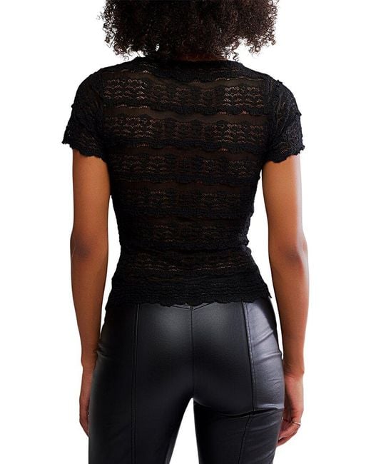 Free People Black Angelina Lace T-Shirt