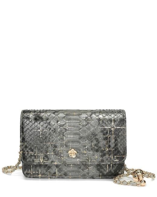 Tiffany & Fred Paris Gray Python-Embossed Leather Crossbody