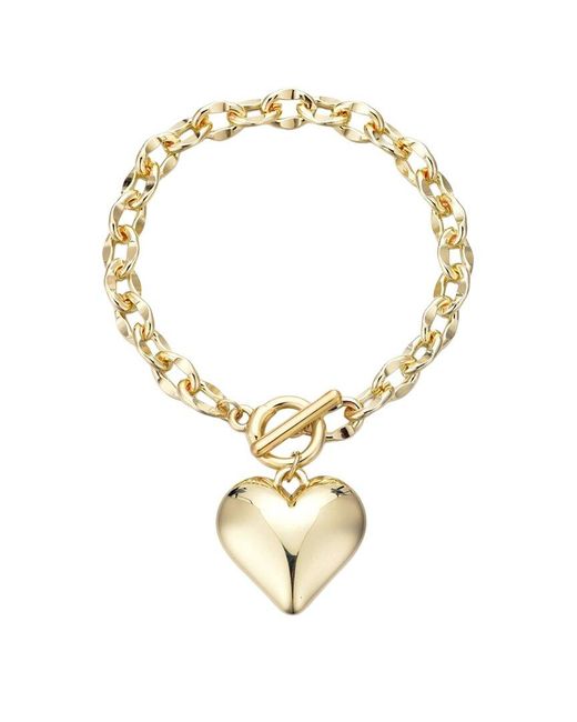 Adornia Metallic Plated Puffy Heart Link Toggle Bracelet