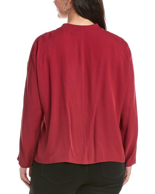 Lafayette 148 New York Red Plus V-Neck Button Blouse