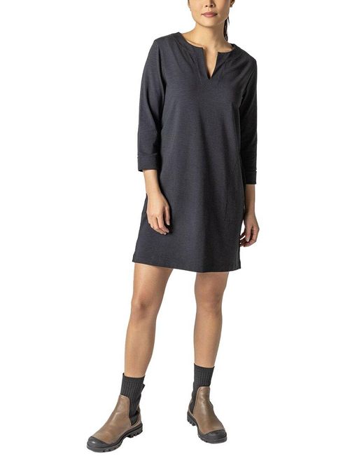 Lilla P Black 3/4-sleeve Split Neck Dress