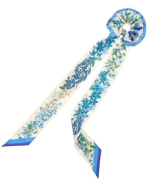 Ferragamo Blue Logo Silk Scarf