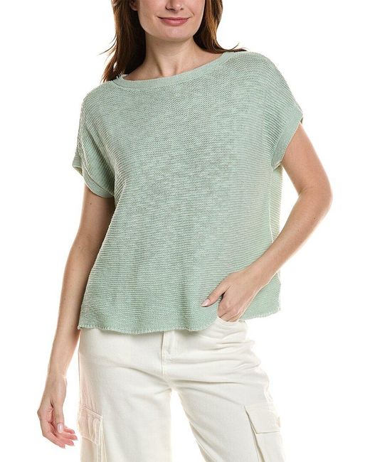 Eileen Fisher Green Bateau Neck Linen-Blend Sweater