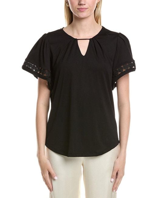 Anne Klein Black Keyhole Blouse