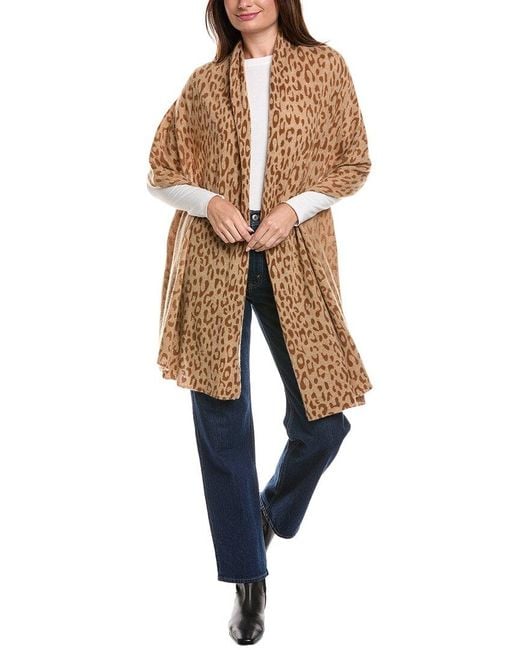Amicale Cashmere Natural Printed Cheetah Knit Cashmere Wrap