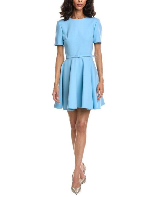 Oscar de la Renta Blue Flare Skirt Mini Dress