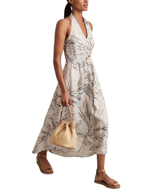 Reiss Natural Carla Palm Printed Linen Dress