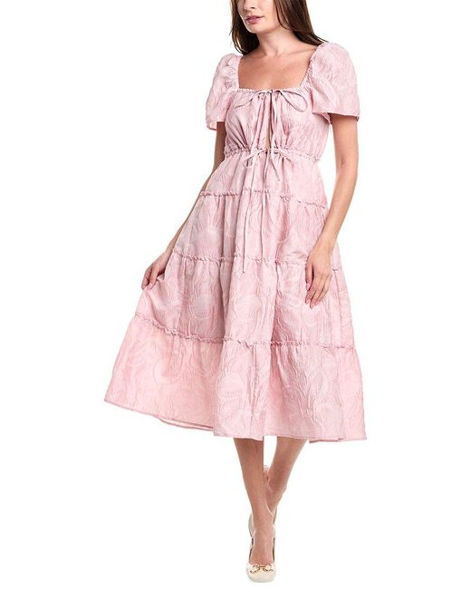 Ganni Pink Cloque Midi Dress