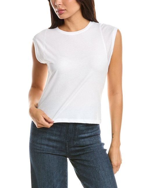 Tahari White Extended Shoulder Crewneck Sweater