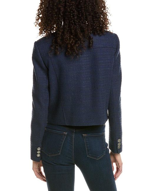 Ted Baker Blue Cropped Boucle Wool-blend Jacket
