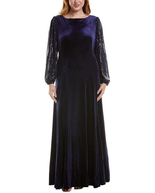 Tahari Black Plus Puffed Shoulder Gown