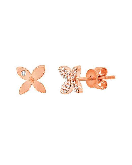 Suzy Levian Pink 14k Rose Gold 0.15 Ct. Tw. Diamond Marquise Flower Studs