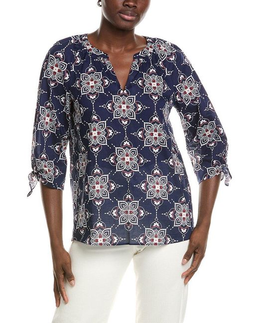 Jones New York Blue Elbow Raglan Sleeve Blouse