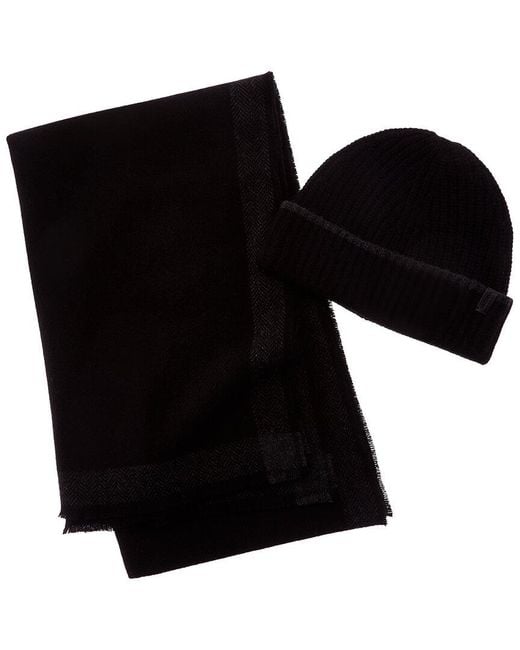 Vince Black 2Pc Shaker Stitch Wool & Cashmere-Blend Hat & Scarf Set for men