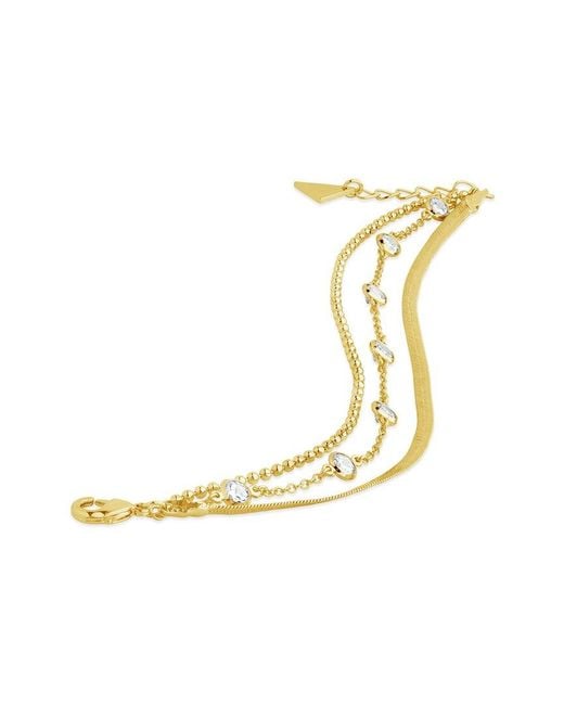 Sterling Forever Metallic 14k Plated Cz Layered Bracelet