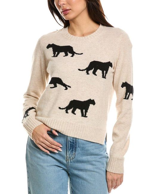 Brodie Cashmere Natural Prowling Pantha Crewneck 100% Cashmere Sweater