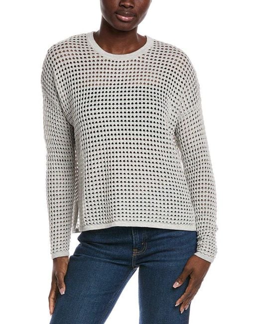 Minnie Rose Gray Open Knit Cashmere-Blend Sweater