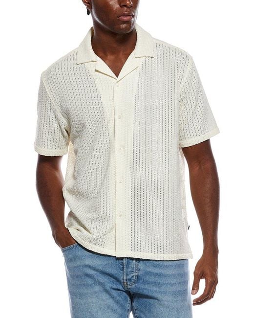 Civil Society White Braga Relaxed Fit Open Knit Resort Shirt for men