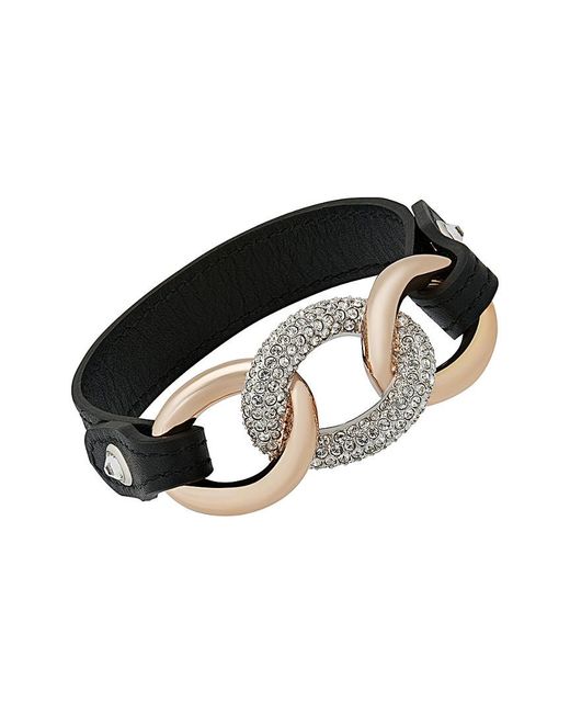Swarovski Black Crystal Bound Leather Plated Bracelet With Interchangeable Strap