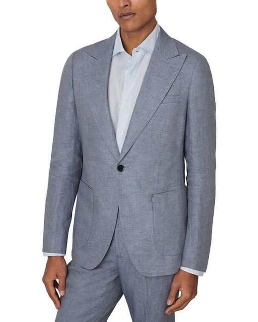 Reiss Blue Warner Notch Linen Blazer for men