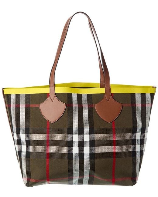 Burberry Black Check Large Reversible Canvas & Leather Tote
