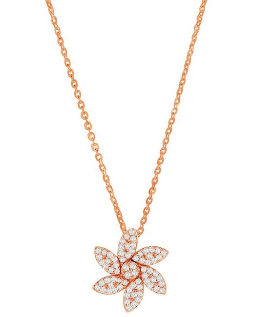 Suzy Levian Metallic 14k Rose Gold 0.14 Ct. Tw. Diamond Curved Flower Necklace