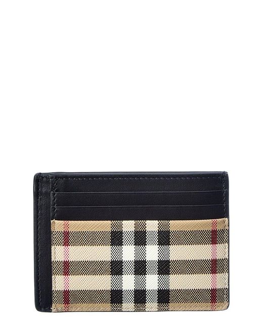 Burberry Vintage Check E-canvas & Leather Card Holder in Black | Lyst