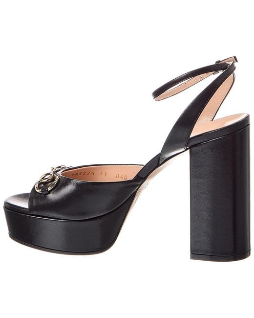Gucci Black Horsebit Leather Platform Sandal