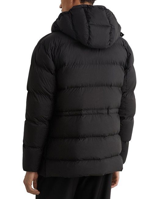 Reiss Black Lebane Hooded Quilted Puffer Casual Jacket for men