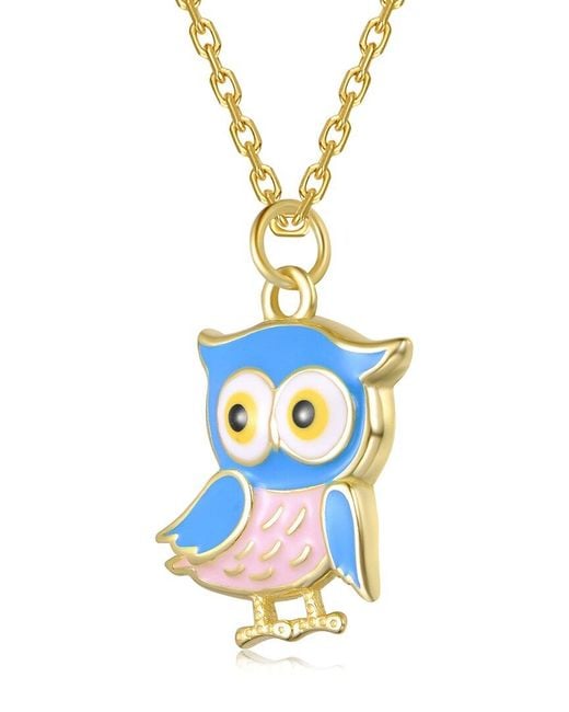 Rachel Glauber White 14K Plated Owl Pendant