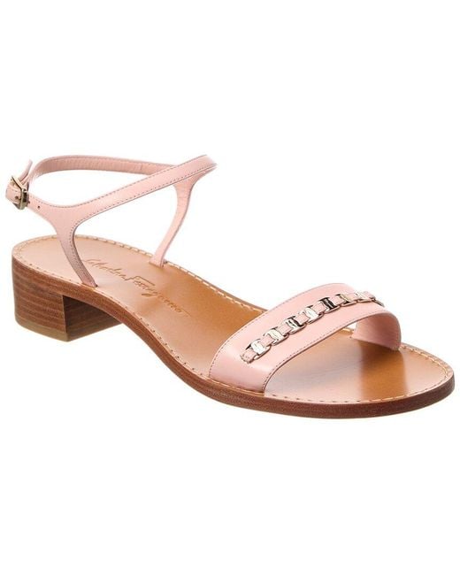 Ferragamo Pink Vara Chain Leather Sandal
