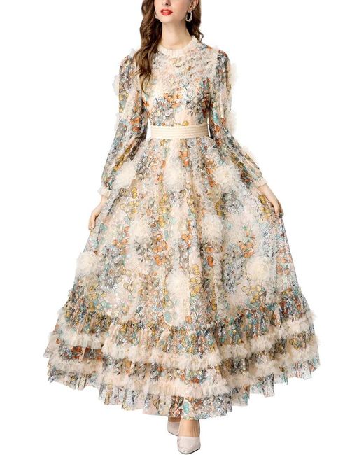 BURRYCO Natural Embellished Maxi Dress