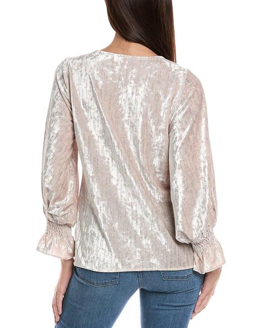 Vince Camuto White Velvet Glitter Blouse