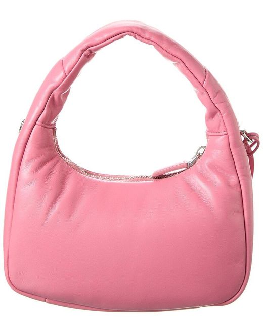 Prada Pink Logo Padded Mini Leather Hobo Bag