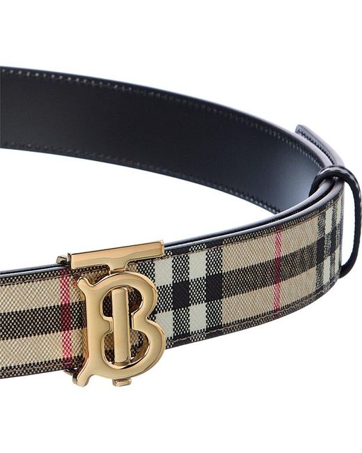 Burberry Reversible Exaggerated Check E-Canvas & Leather Belt Women's