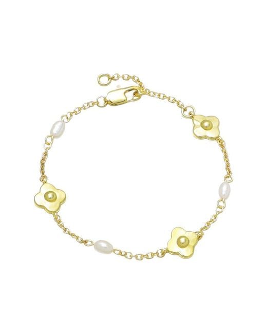 Adornia Metallic 14K Plated Freshwater Pearl And Flower Bracelet