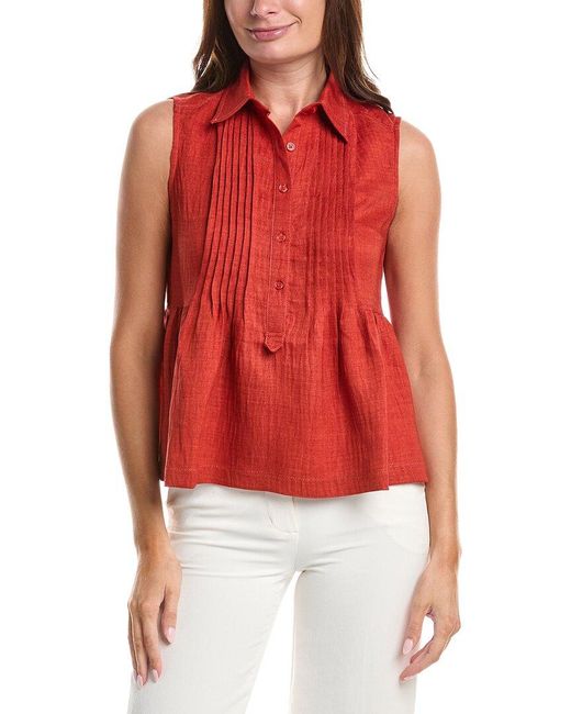 Max Studio Red Front Pleat Peplum Shirt