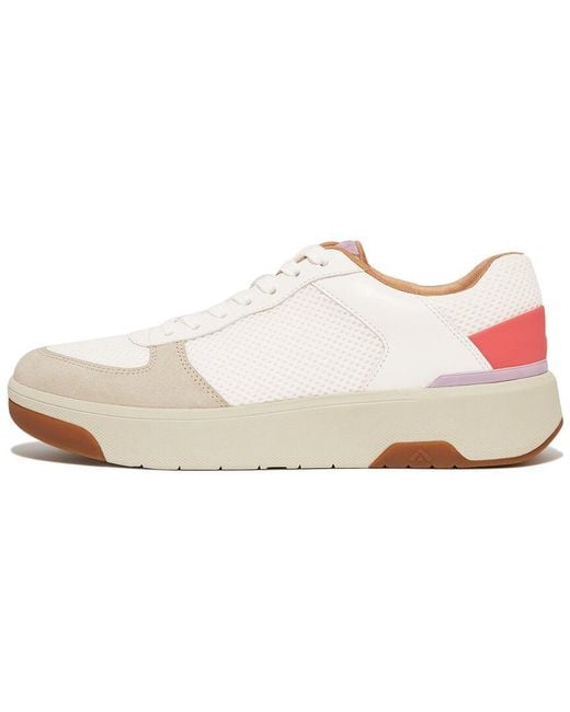 Fitflop White Leather & Suede-Trim Sneaker