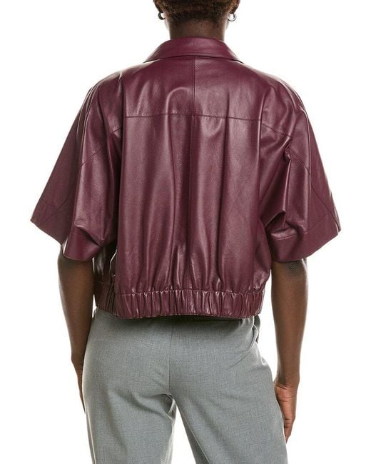 Lafayette 148 New York Purple Zip Front Cropped Linen Jacket