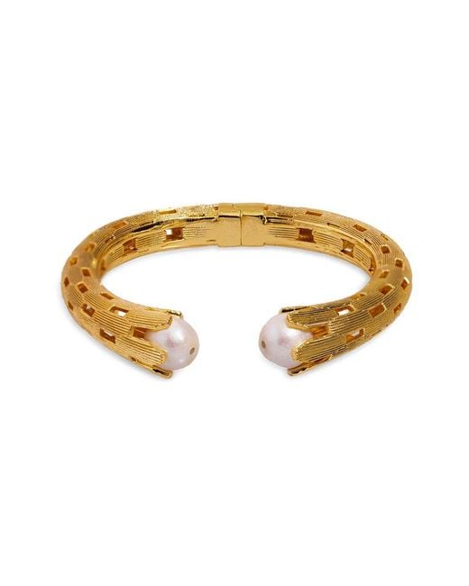 Ebru Jewelry Metallic Cleopatra Plated 0.4In Pearl Cuff Bracelet
