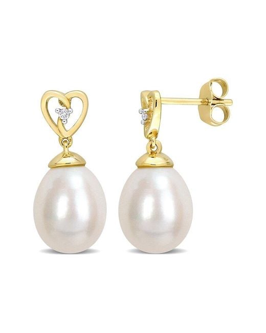 Rina Limor White 10k 0.02 Ct. Tw. Diamond & 8.5-9mm Pearl Earrings